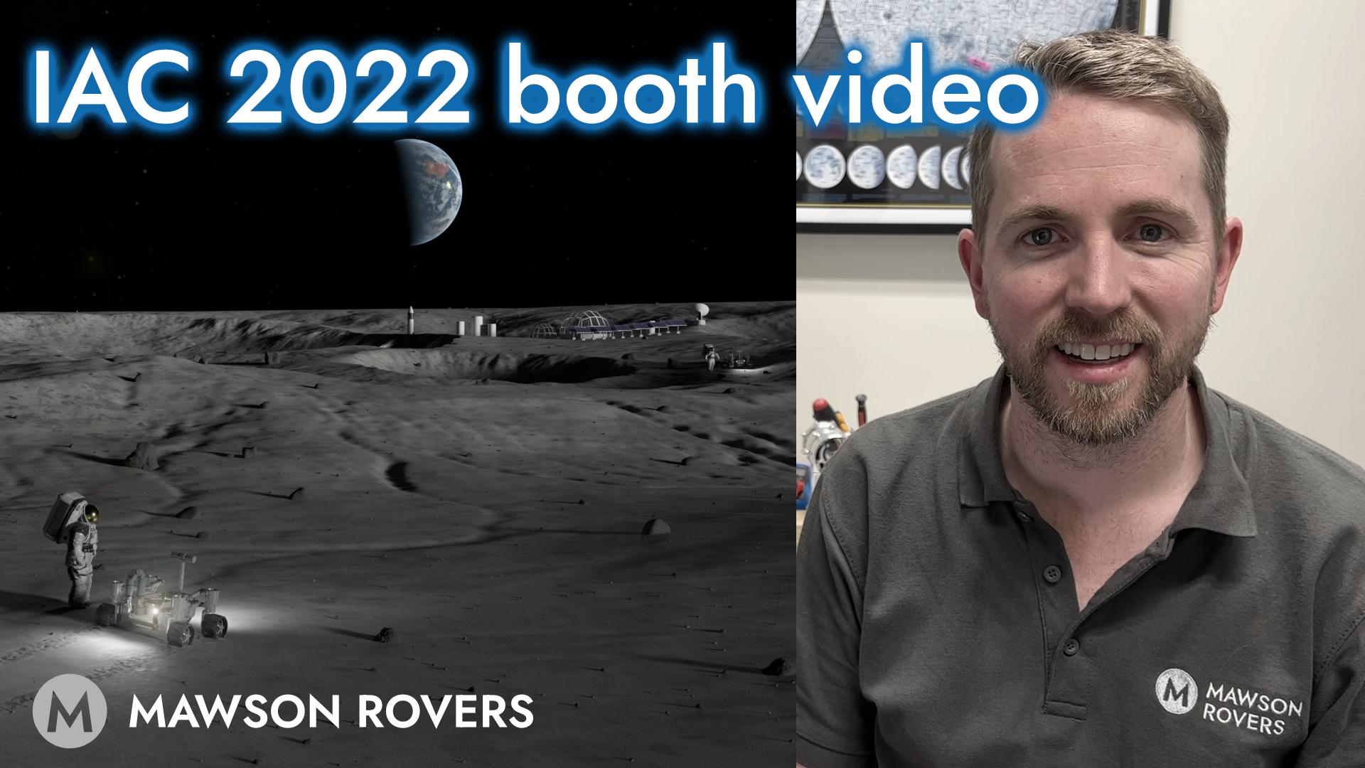 IAC 2022 booth video thumbnail showing Matt and a lunar rover render